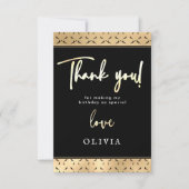 Modern Zwart Wit Goud Verjaardagsfeest "Dank u" Bedankkaart (Voorkant)