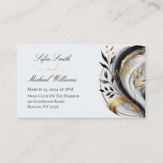 Modern Zwart Wit Goud Wedding-Botanisch- Visitekaartje (Voorkant)
