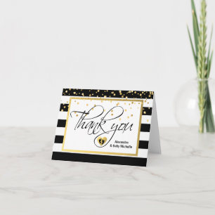 Modern Zwart Wit Gouden Folie BABY SHOWER Dank u Bedankkaart
