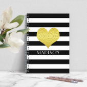 Modern zwart-wit gouden hart notitieboek