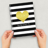 Modern zwart-wit gouden hart notitieboek