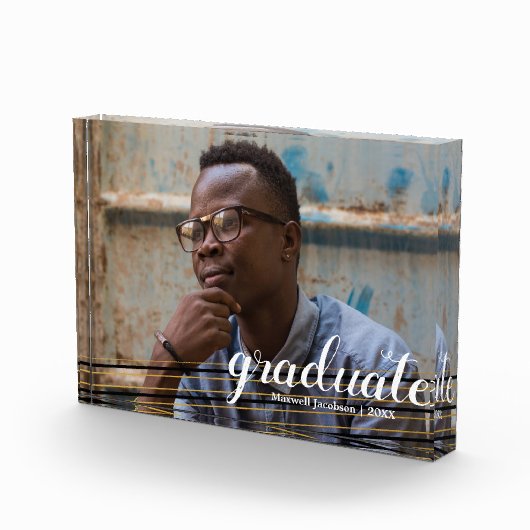 Modern zwart-wit & gouden streped Afstuderen fotob Fotoblokken (Rechts)