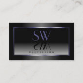 Modern Zwart Wit Gradiënt Blauw Lijst Monogram Visitekaartje (Voorkant)