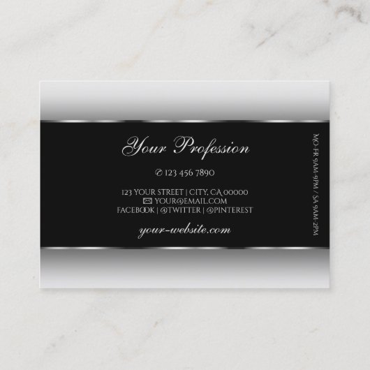 Modern zwart-wit gradiënt zilver ovaal Lijst Visitekaartje (Achterkant)