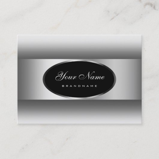 Modern zwart-wit gradiënt zilver ovaal Lijst Visitekaartje (Voorkant)