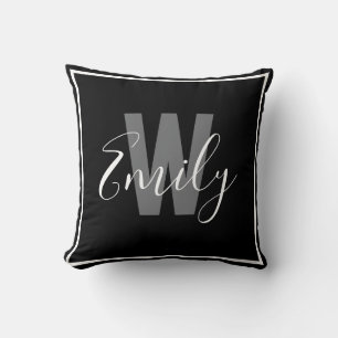 Modern zwart-wit grens monogram kussen