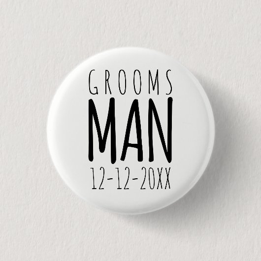 Modern Zwart-wit Groomsman Bruiloft Button (Voorkant)