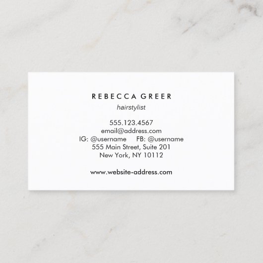Modern Zwart-wit Haarstylist Comb Haarsalon Visitekaartje (Achterkant)