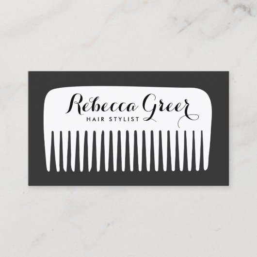Modern Zwart-wit Haarstylist Comb Haarsalon Visitekaartje (Voorkant)