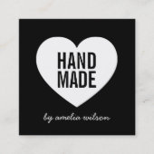 Modern zwart-wit handgemaakt hart vierkante visitekaartje (Voorkant)