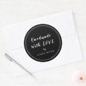 Modern zwart-wit handgemaakt met liefde ronde sticker (Envelop)