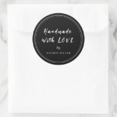 Modern zwart-wit handgemaakt met liefde ronde sticker (Tas)