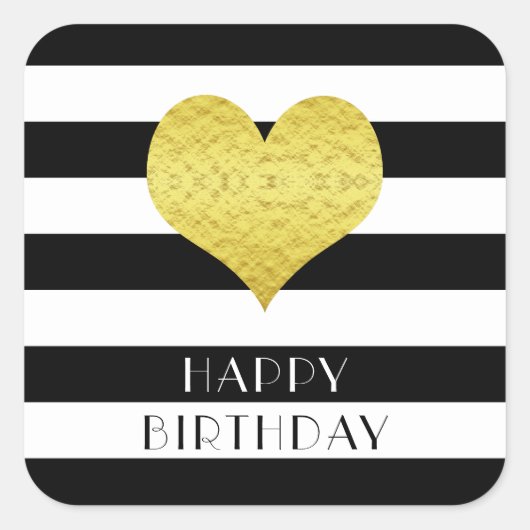 Modern zwart-wit hart Happy Birthday Vierkante Sticker (Voorkant)