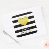 Modern zwart-wit hart Happy Birthday Vierkante Sticker (Envelop)