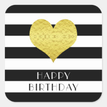 Modern zwart-wit hart Happy Birthday