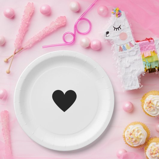 Modern Zwart-wit Hart Liefde Elegant Custom Papieren Bordje (Feest)