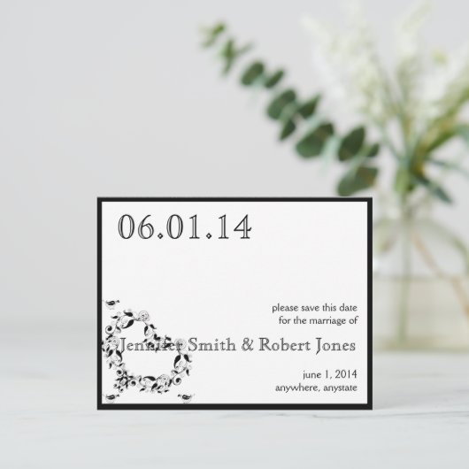 Modern Zwart-wit hart Save the Date (Staand voorkant)