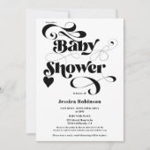 Modern zwart wit hart script vet baby shower kaart (Voorkant)