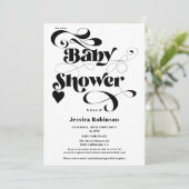 Modern zwart wit hart script vet baby shower kaart (Staand voorkant)
