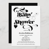 Modern zwart wit hart script vet baby shower kaart (Voorkant / Achterkant)