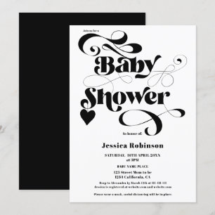 Modern zwart wit hart script vet baby shower kaart