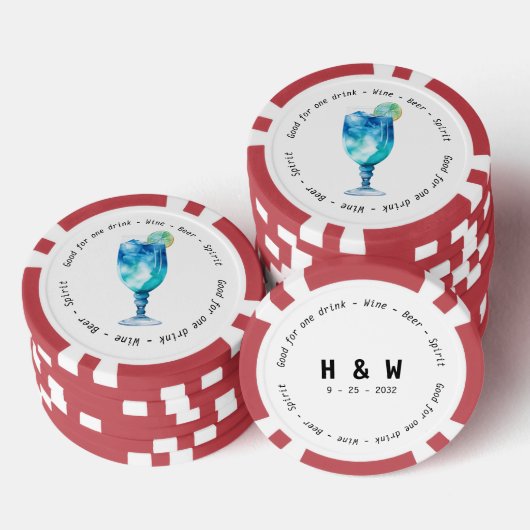 Modern Zwart Wit Hawaïaans Drink Voucher Bruiloft Poker Chips (Opstapeling)