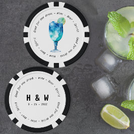 Modern Zwart Wit Hawaïaans Drink Voucher Bruiloft Poker Chips