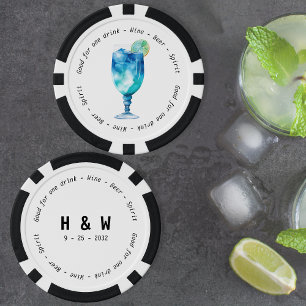 Modern Zwart Wit Hawaïaans Drink Voucher Bruiloft Poker Chips