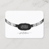 Modern zwart-wit helder zilver met monogram visitekaartje (Voorkant)