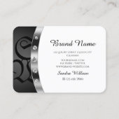 Modern zwart-wit helder zilver met monogram visitekaartje (Achterkant)