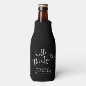 Modern Zwart-wit Hello 30 Verjaardag Flesjeskoeler (Fles Voorkant)