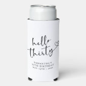 Modern Zwart-wit Hello 30 Verjaardag Seltzer Blikjeskoeler (Seltzer Voorkant)