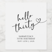 Modern Zwart-wit Hello 30 Verjaardag Wijn Etiket (Enkel label)