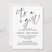 Modern zwart-wit Het is een meisje Baby shower Kaart (Voorkant)