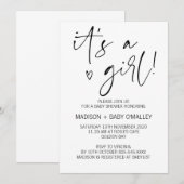 Modern zwart-wit Het is een meisje Baby shower Kaart (Voorkant / Achterkant)