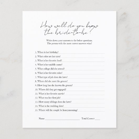 Modern zwart wit Hoe goed ken je de bruid Flyer (Voorkant)