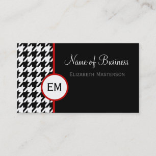 Modern zwart-wit Houndstooth Monogram Visitekaartje