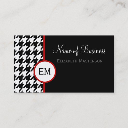 Modern zwart-wit Houndstooth Monogram Visitekaartje (Voorkant)