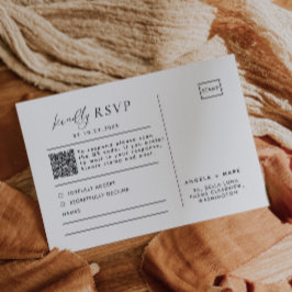 Modern Zwart & Wit Huwelijk QR Code RSVP Briefkaar
