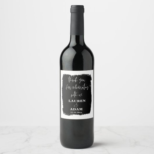 Modern zwart-wit huwelijk wijn etiket (Voorkant)