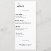 Modern zwart-wit huwelijksdiner menu (Voorkant)