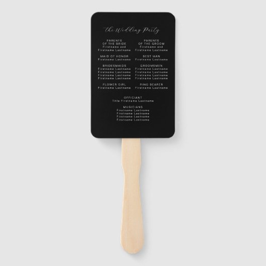 Modern zwart-wit huwelijksprogramma in script handwaaier (Achterkant)