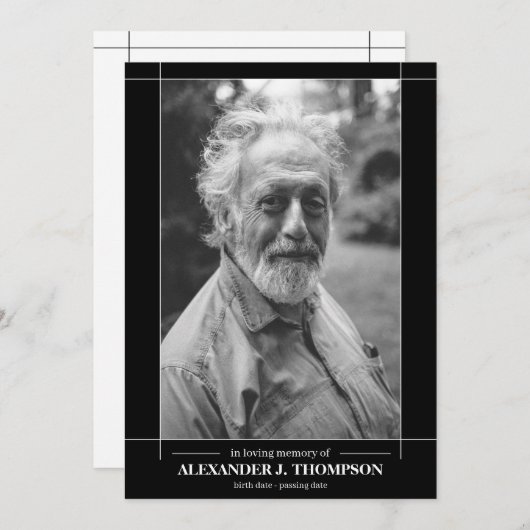 Modern zwart-wit in liefdevol geheugen bedankkaart (Voorkant / Achterkant)