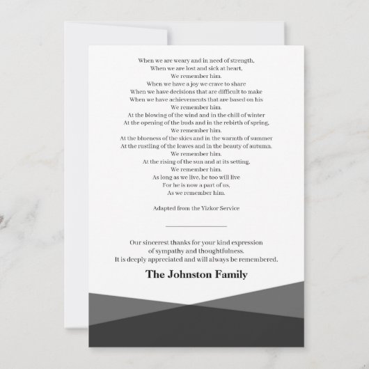 Modern zwart-wit in liefdevol geheugen bedankkaart (Achterkant)