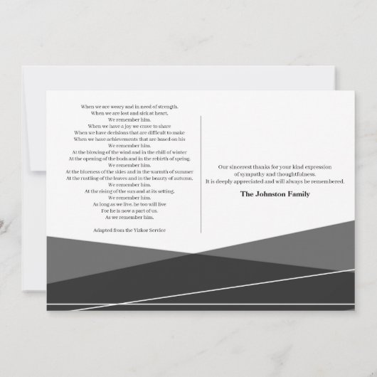 Modern zwart-wit in liefdevol geheugen bedankkaart (Achterkant)