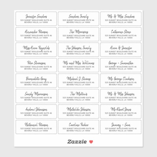 Modern zwart wit individuele gast adresetiketten sticker (Vel)