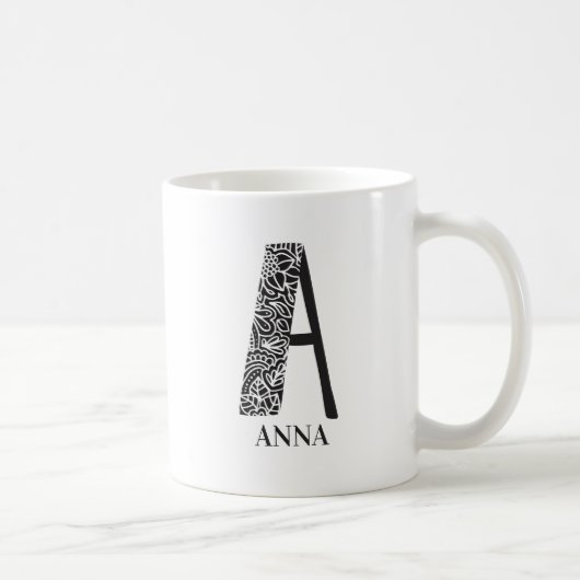 Modern zwart-wit Initiaal A en naam Koffiemok (Rechts)