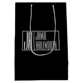 Modern, zwart-wit, initiaal- en naamlogo-look medium cadeauzakje (Achterkant)