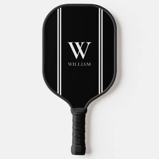 Modern Zwart-wit Initiaal Naam Monogram Pickleball Paddle (Achterkant)