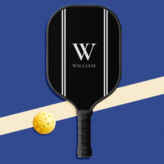Modern Zwart-wit Initiaal Naam Monogram Pickleball Paddle